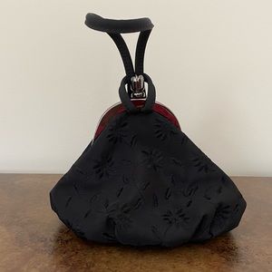 Nine West Vintage Black Evening Bag with Subtle Floral Embroidery